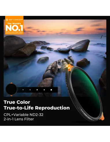 K&F Concept Nano-X Series 2-in-1 True Color Variable ND & CPL Filter (82mm, 1 to 5-Stop)