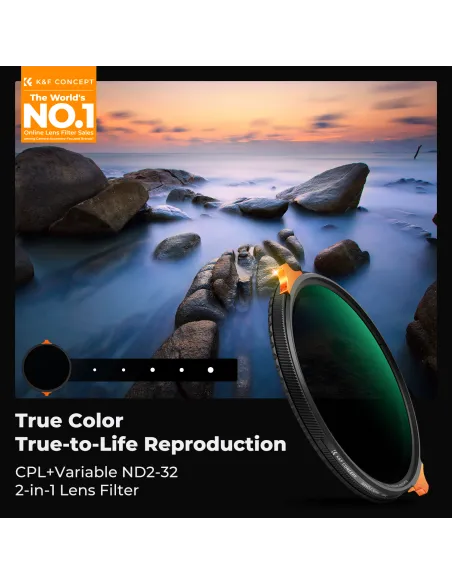 K&F Concept Nano-X Series 2-in-1 True Color Variable ND & CPL Filter (82mm, 1 to 5-Stop)